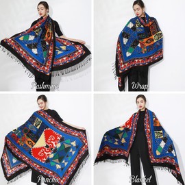 DANA XU Luxury 100% Pure Wool Oversized Extra Large Warm Floral Cashmere Pashmina Scarf Shawl And Wrap For Women Blanket Cape