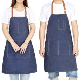 Apron with Pockets Dirt-resistant Durable Blue Denim Kitchen Cooking Drawing Garden Working Grilling Apron for Women Men, 31.5" Long, 23.6" Wide