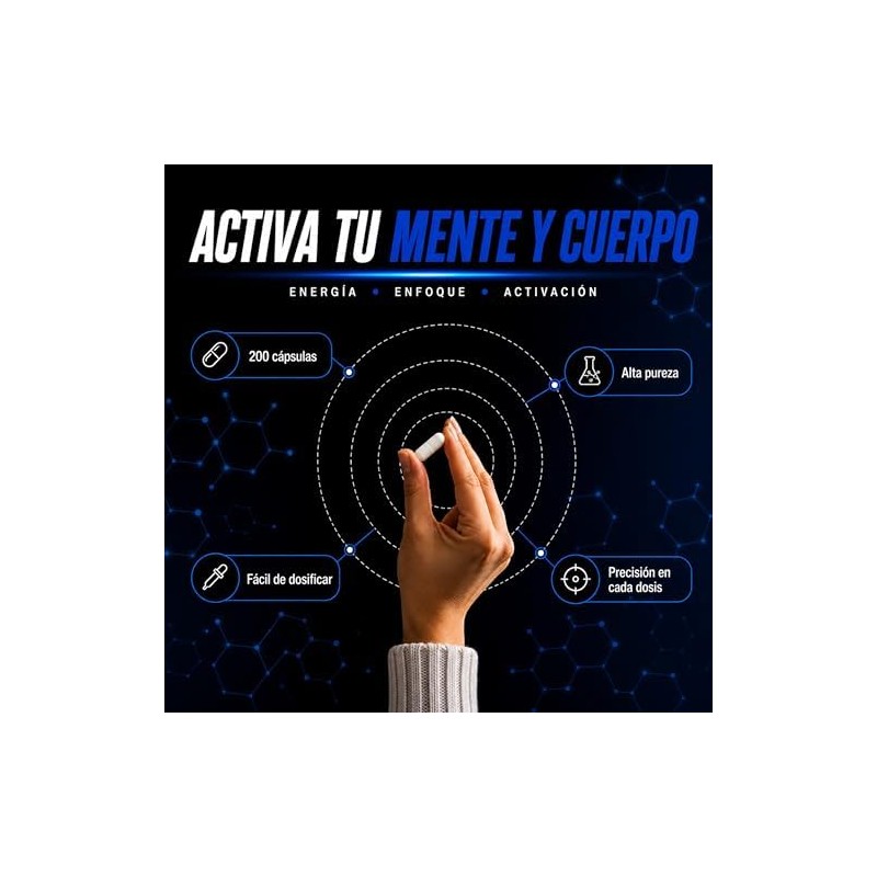 ForzaTech Cafeína 100 cápsulas de 200 mg Pre Entreno Cafeína