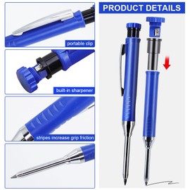 Professional 5-Pen Marking Set - 5 Pens + 30 Leads (Black/Blue/Red/Green/Yellow) - Built-in Sharpeners, Extended Nose for Deep Hole Scribing - DIY/Carpentry