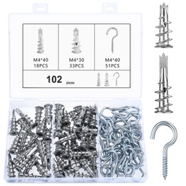102 Pcs Self Drilling Plasterboard Fixings: 51 Pcs M4 Metal Plasterboard Wall Plugs & 51 Screw Hooks, Raw Plugs for Plaster Board Wall Plugs Drywall Anchors, Screw in Hooks Cup Hooks for Hanging