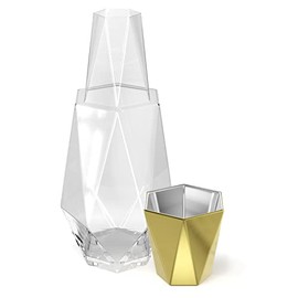 American Atelier Fifth Avenue - Jarra de agua geométrica moderna con vaso, jarra elegante y vaso a juego, doble como tapa para habitación de invitados, oficina (dorado)