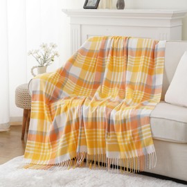 BATTILO HOME Yellow Plaid Throw Blanket for Couch - Fall Plaid Blanket Buffalo Plaid Blankets - Lightweight Farmhouse Outdoor Throw Blankets for Bed, Sofa (50"x60")
