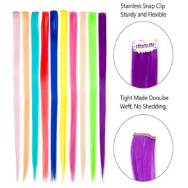 Drayas 10Pcs/set Colored Clip in Hair Extensions Colorful Straight Synthetic Hairpiece for women girls Multi-Colors 22 Inch Party Highlights Hair Extensions (Light purple)