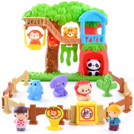 PLAY 20 Pieces Zoo Toy Set, Animal Toy Animal Figures Set with Figures, Tree House, Realistic Lights and Sounds, Animal Toy Set for Children from 1-3 | Gift Idea for Boys and Girls