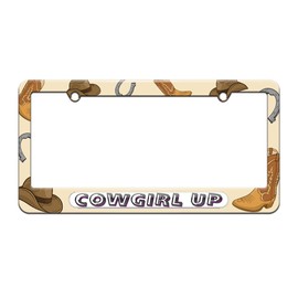 GRAPHICS & MORE Cowgirl Up - Western - Funny - License Plate Tag Frame - Country Cowboy Hat Boots Design
