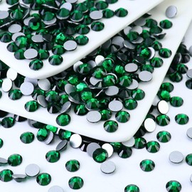 Briskbloom 1440PCS SS3 Crystal Glass Flatback Rhinestones, Round Flat Back Crystal Gems for Nail Art and Craft Clothes, Glue Fix Diamond Stones Emerald/Dark Green (1.3-1.4mm)