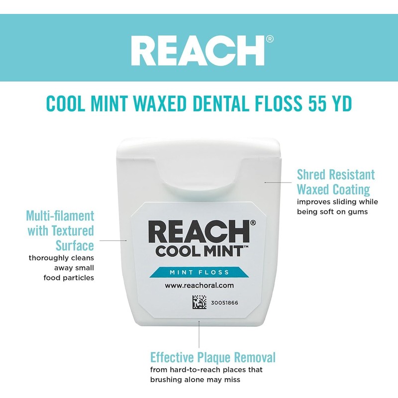 Reach Dental Floss, Cool Mint 55 yds (Pack of 8)