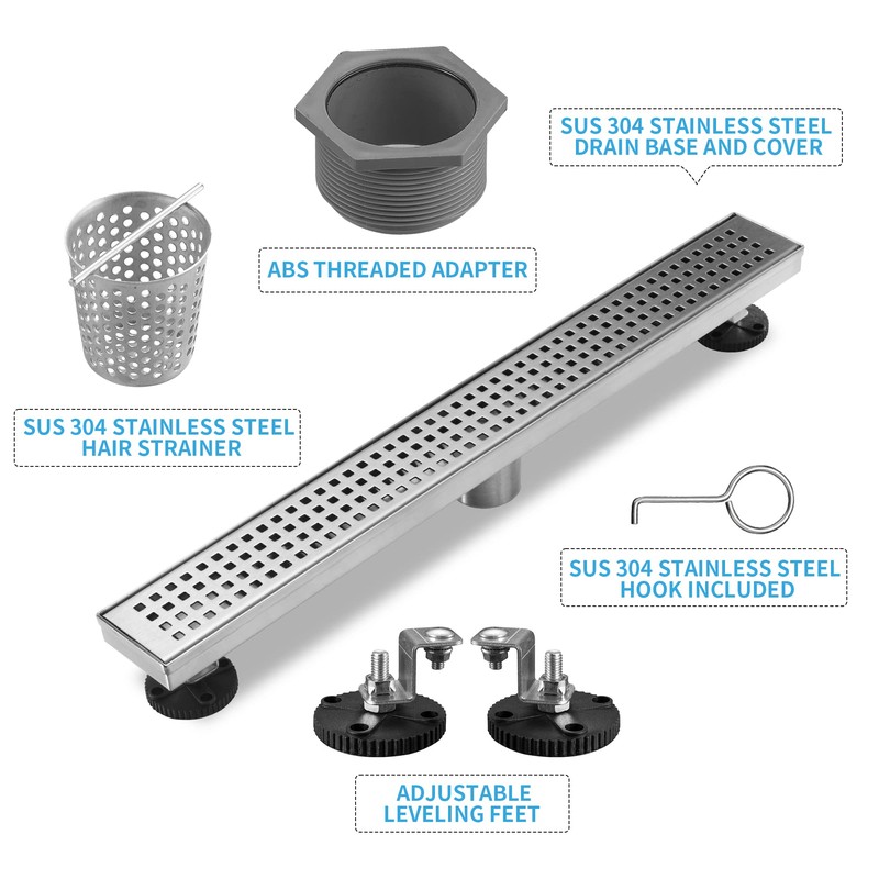 BAUNVB Linear Shower Drain 28 Inch Rectangular, Brushed Nickel SUS-304
