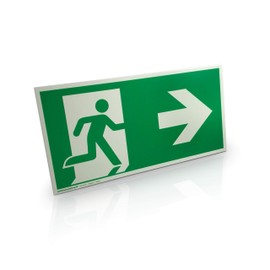 Emergency Exit Sign "Right" - Aluminium, Photoluminescent - 30.0 x 15.0 cm - According to ASR A1.3 DIN 7010 DIN 67510 - Rescue Route, Escape Route Betriebsausstattung24®