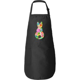 inktastic Easter Bunny Shape with Watercolor Flowers Adult Apron Black 41f37