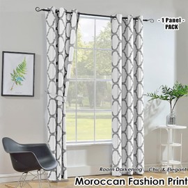 Melodieux Moroccan Fashion Room Darkening Blackout Grommet Curtain for Living Room/Bedroom, 42 by 96 Inch, Off White/Grey (1 Panel)