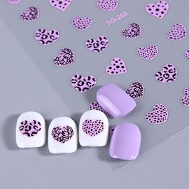 Valentine’s Day Nail Stickers for Nail Art Heart Nail Decals 3D Self Adhesive Leopard Heart Nail Art Supplies Cute and Unique Pattern Design Nail Stickers for Women Valentines Nail Art Decorations