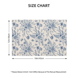 Navy Blue Floral Placemats 12x18 Inches Set of 4,Spring Summer Navy Blue Flower Leaf Decorative Rectangle Linen Table Mats for Party Home Kitchen Dining Table Decor