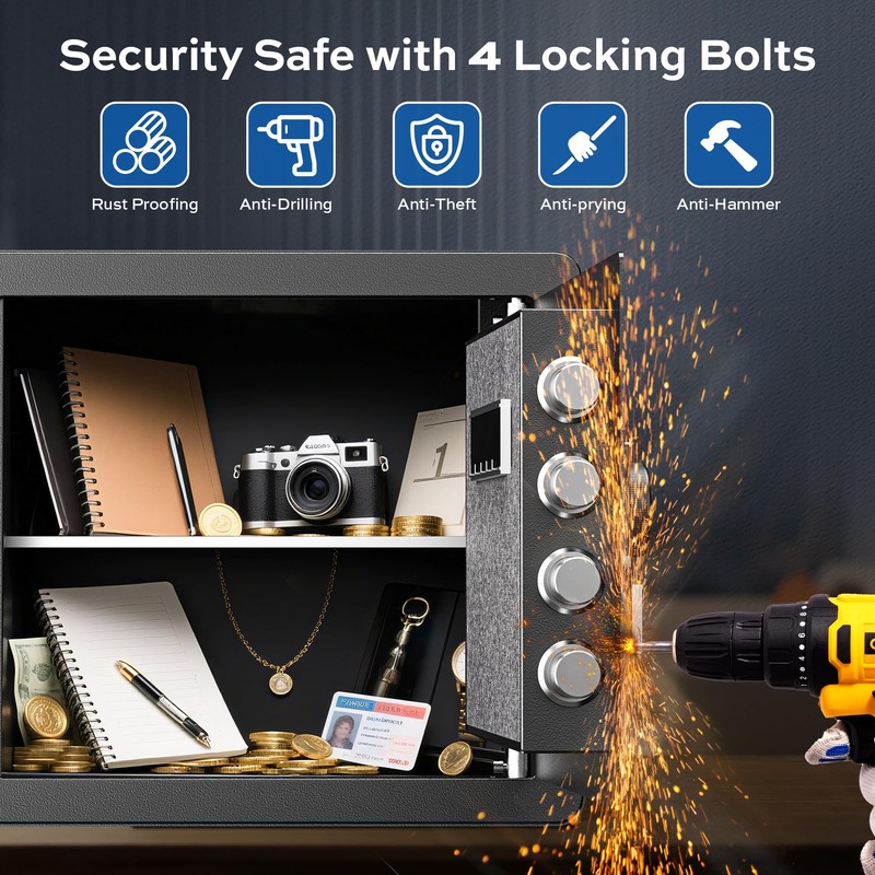 1.4 Cuft Home Safe for Money, 4 Locking Bolts Steel