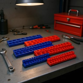 Socket Organizer Set Red Blue Metric SAE 1/4 3/8 1/2 Drive Trays Includes 141 Pieces Standard DeepColor: as Pic Color