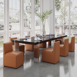 Manhattan Comfort Anna Square Modern Dining Chair with Head to Toe Faux Leather Upholstery and Plastic Foot Padding, Luxury Accent Furniture, Set of 1, Saddle