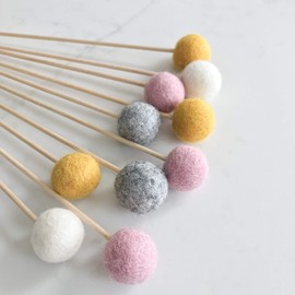 Felt Ball Flower Stems in Pink, Mustard, Grey & White By Stone and Co