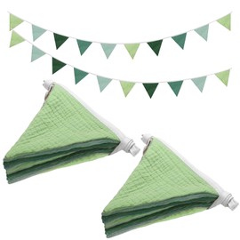 2PCS Pennant Banner Flags, Fabric Bunting Banner Nursery Garland Decor, Baby Shower Garland, Triangle Flags for Baby Boy Room, Playroom, Boho Birthday Party Decor, Each 7.75 ft (Green Blue)