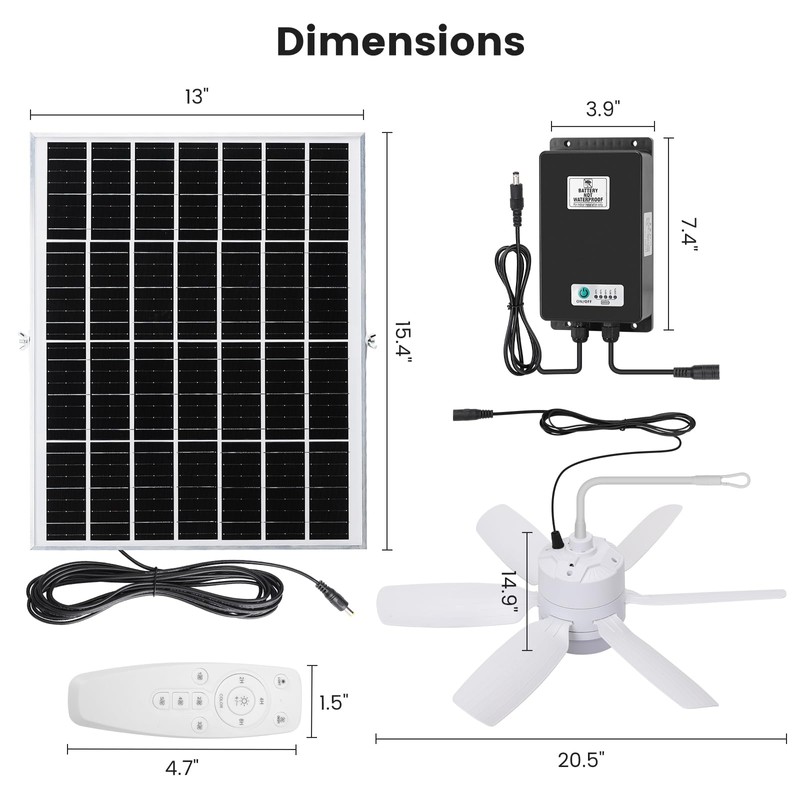 Fanspex 20.5'' Solar Rechargeable Ceiling Fan Light with Battery Backup,