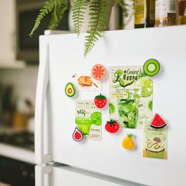 Janvelle 8 PCS Cute Fridge Magnets,Strawberry Fruit Magnets for Refrigerator,Plastic Simulation Cartoon Food Decorative Magnet Set,Middle Size,Orange,Watermelon Patterns Refrigerator Decoration