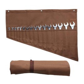 GiantGo Heavy Duty Waxed Canvas Tool Roll Bag with 16 Pockets - Multi-purpose Spanner Chisel Roll, Tool Wrap Wallet Organizer for Plumbing Hand DIY Tools, Gifts for Men & Dad, Brown