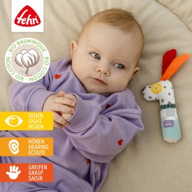 Natural Dog Rod Rattle - Grasping Toy with Rattle and Organic Cotton (kbA) - Playfully Promotes Early Childhood Learning - A Faithful Companion for Babies and Toddlers from 0+ Months