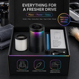 Aroma Car Air Purifier with 5 Million Anion, 2 Speed Fan, and Type-C Port