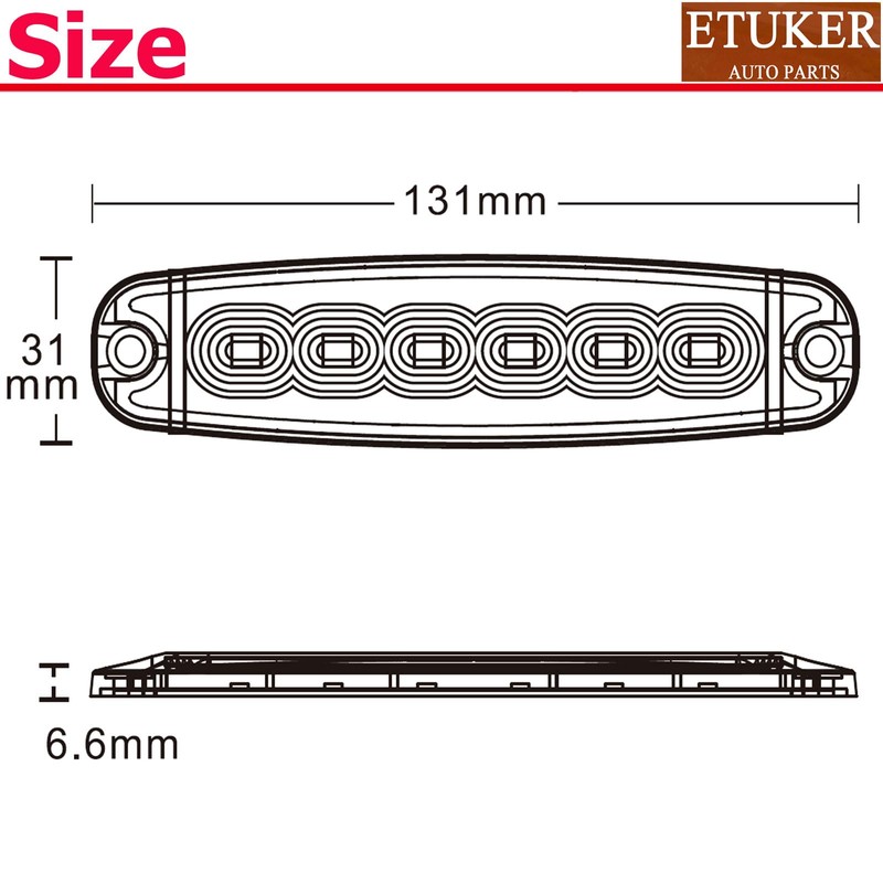ETUKER 2 x 6 LEDs Front Flasher Orange 12/24 V