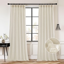 StangH Natural Linen Pinch Pleated Curtains 90 inches Long, Semi Sheer Light Filtering Window Drapes with Hooks Neutral Farmhouse Track Curtains for Living Room Bedroom, W40 x L90, 2 Panels