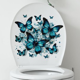 Bonfage Multiple Butterflies Flower Toilet Cover Sticker Decals,Fish Bird Flower Leaf Waterproof Toilet Lid Tank Seat Decals Cistern Self-Adhesive Bathroom Wall Sticker, White