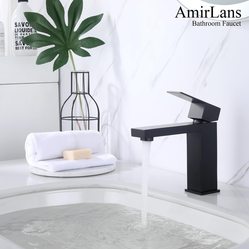 AmirLans Black Faucet Bathroom, Stainless Steel Matte Black Bathroom Faucet