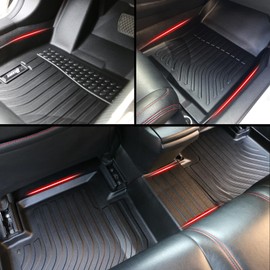 IKON MOTORSPORTS 3D TPE Floor Mats, Compatible with 2017-2020 Ford Fusion & Lincoln MKZ, All Weather Waterproof Non-Slip Floor Liners, Front & 2nd Row Full Set Car Interior Accessories, Black 3PCS
