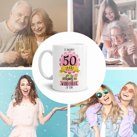 Tasse zum Geburtstag mit Spruch - Es dauerte 50 Jahre um so scharf und wunderbar zu sein - Geburtstagsgeschenk für Frauen, Keramiktasse in Weiß, 300 ml