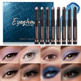 Ofanyia 8 Colors Eyeshadow Stick Set, Shimmer Matte Eye Shadow Crayon Eye Brightener Stick, Smooth Texture Cream Eyeshadow Pen, Long Lasting Waterproof Eye Shadow Pencil Gift Set (Set C)