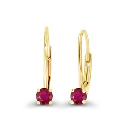 14K Yellow Gold Plated Sterling Silver 3mm Genuine Ruby July Birthstone Leverback Earrings