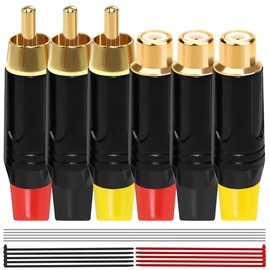 MKBKLLJY 6PCS RCA Male Female Plug Adapter Audio Phono 24K Gold Plated Solder Connector Speaker Wire Cable to Audio Male RCA Plug Jack with Solder Wire Cable Ties, for Speaker Home Theater Amplifiers