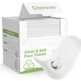 Classycoo 100% USA Organic-Cotton Disposable Face Towel, Ultra-Soft for Sensitive-Skin Facial Wipes Cleansing Towels, Odor-Free, Makeup Remover Cloths for Travel, Beauty, Home Hand Dry Wipe(50 Count)