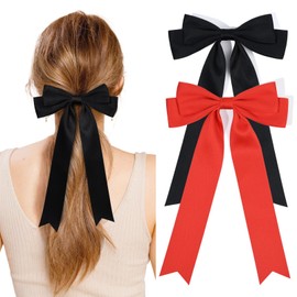 2PCS Hair Bows for Women Hair Clip Black Red Hair Ribbon Hair Accessories Bowknot Long Hair Barrettes for Women Girls Toddlers Teens Kids