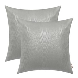 BRAWARM Gray Leather Throw Pillows 16 X 16 Inches, Snake Leather Pillow Covers Pack of 2, Faux Leather Decorative Pillow Covers for Couch Living Room Garden Bed Sofa Home