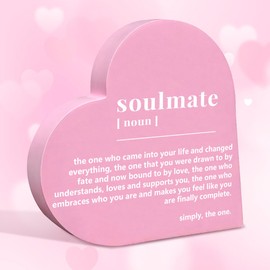 Valentines Day Gifts for Her Him Soulmate Desk Decor Romantic Wedding Anniversary Birthday I Love You Gifts for Men Women Couple Wife Husband Boyfriend Girlfriend Heart Wooden Decorations Sign