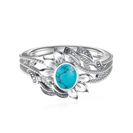 Midari Turquoise Ring for Women 925 Sterling Silver Turquoise Jewelry for Women Rings Western Rings Leaf Bohemian Boho and Sunflower Jewelry for Women Her Wife Mom Size 6-9, Silver, No Gemstone