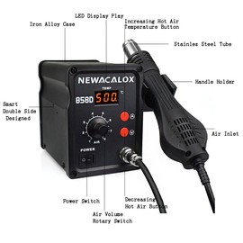 Hot Air Rework Station 500 ° C Soldering Station with Hot Air Gun Airflow Adjustable Desoldering Station for BGA IC Desoldering Tool