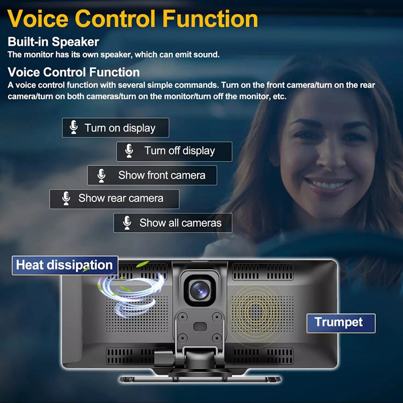 PODOFO 2K Car DVR Video Wireless 9.3 Dash Camera Carplay