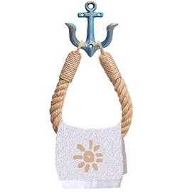 Amerla Nautical Anchor Toilet Paper Holder Rustic Industrial Wall-Mounted Towel Ring with Metal Hook for Bathroom Decor (Blue)