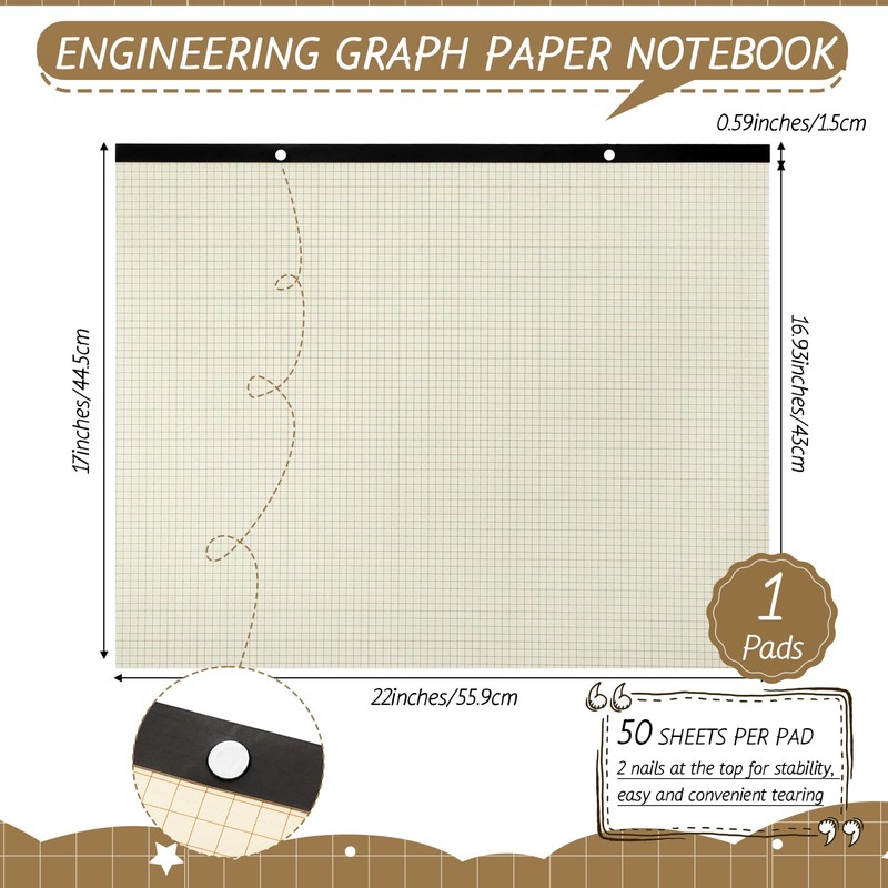 Fainne Large Engineering Graph Paper Pad 22''x17'' Landscape 4" x
