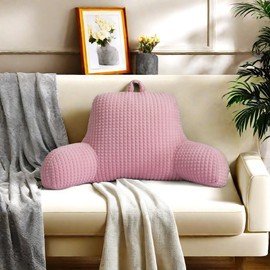 Holawakaka Adults Reading Pillow with Arms, Backrest Reading & Rest Pillows for Sitting Up in Bed, Bed Rest, Lounging, Working on Laptop,Arms Back Support Cushion for Men Women Teens,Pink