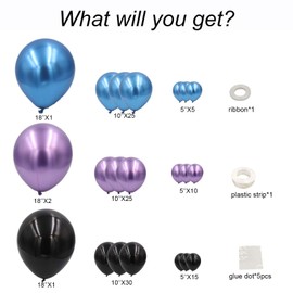 FLOHUAER Metallic Chrome Blue Purple Black Balloons Garland Arch Kit-Small&Large Black Chrome Blue Purple Compatible with Video Game Party, Birthday Party, Baby Shower
