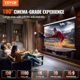 VEVOR Projector Screen, 100 inch Manual Pull Down Projector Screen, 16:9 4K 1080 HD Projector Screen, Auto-Locking Portable Projection Screen, Projector Screen for Family Home Office Theater