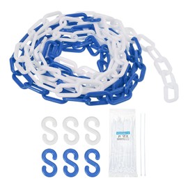MECCANIXITY Plastic Chain 30 FT/9.2 M, Safety Chain Blue White Plastic Chain Link Barrier with Zip Ties and S-Hooks for Crowd Control Queue Line Fence Decoration